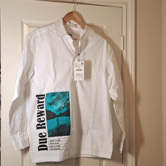 NWT Men's Zara Long Sleeve Cotton Shirt - Picture 1 of 5
